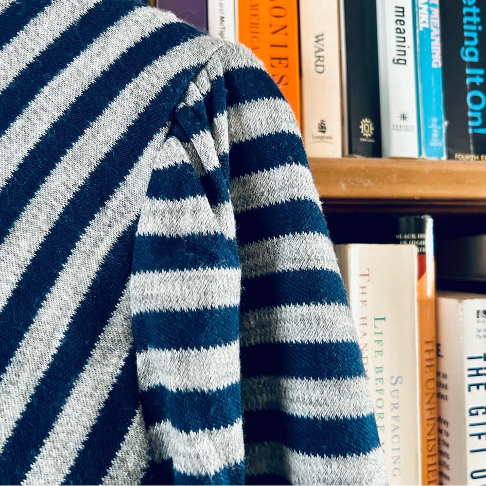 Sears Stranger Things Nancy Vibe Vintage 1980s Navy Gray Striped  Sweater sz L M - Picture 3 of 11